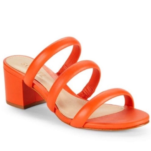 NEW! Schutz Bright Orange Olly Block Heel Leather Sandals - Size 7.5 - Picture 1 of 11